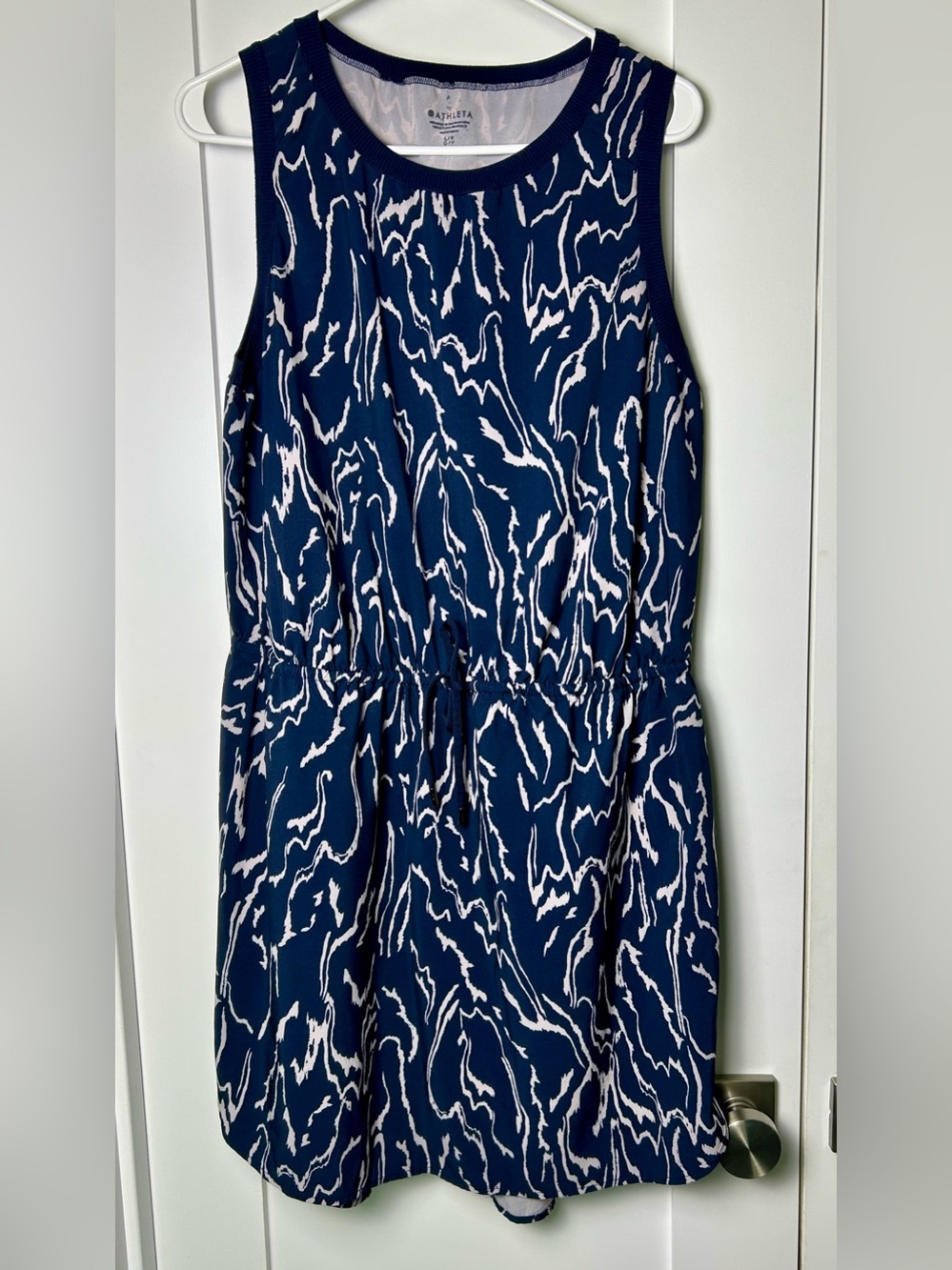 Athleta Navy & White Abstract Print Sleeveless Dress – L